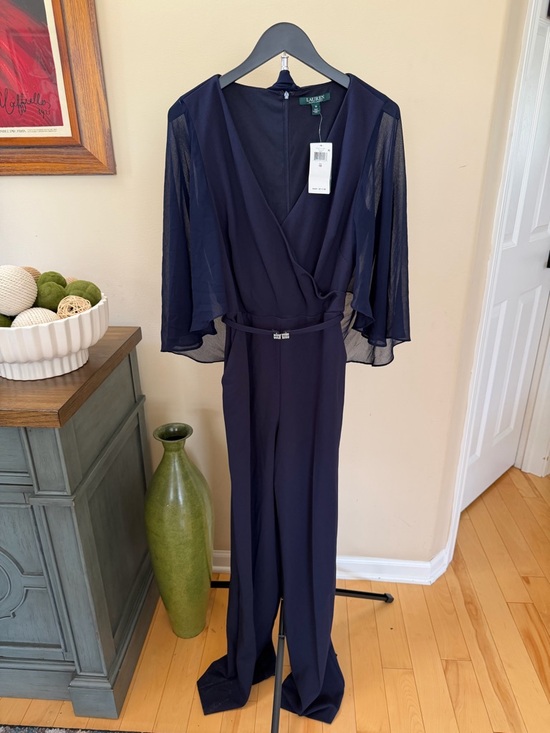 Ralph Lauren Pants - Lauren Ralph Lauren Navy Cape Sleeve Jumpsuit Size 10 NWT Elegant